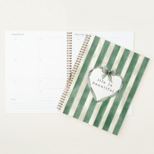 Agenda Laços de Coração com Listras Verde e Creme