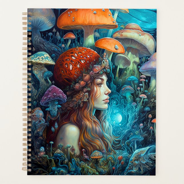 Agenda Lady E Cogumelos Surreal Fantasy Art Planner (Frente)