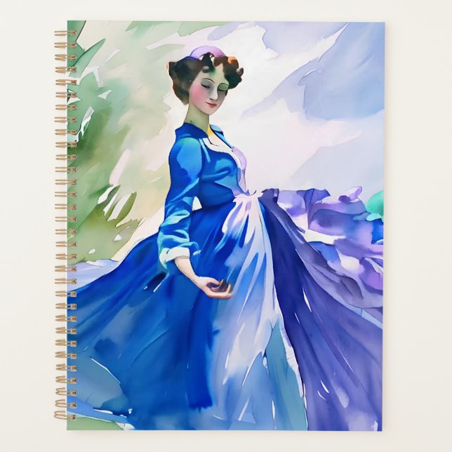 Agenda Lady in Blue Vress - Pintura por Aquarela (Frente)