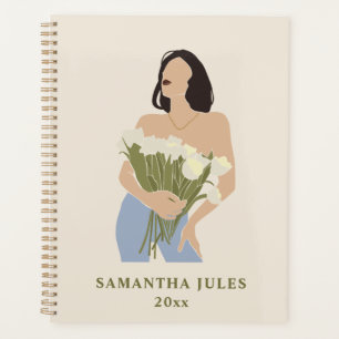 Agenda Lady Segurando Buquê De Flores De Abstrato Verde