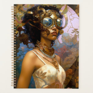 Agenda Lady Vestindo Óculos Fantasia Negra Sci-Fi