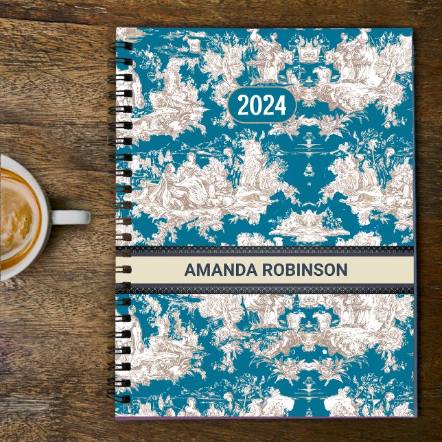 Agenda lago de tartaruga azul-Elegante toile de jouy (Criador carregado)