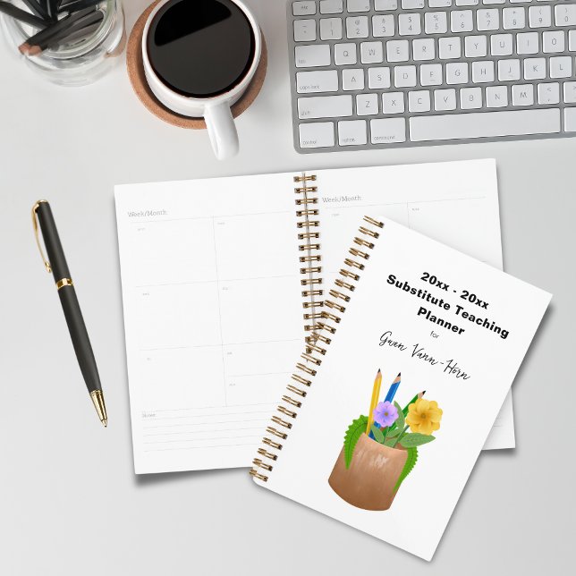 Agenda Lápis de Professores Substitutos Flores Pequenas (Substitute School Teacher Pencils Flowers Small Planner)