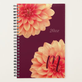 Agenda Laranja Elegante Flores de Dahlias Monograma de Bo