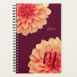 Agenda Laranja Elegante Flores de Dahlias Monograma de Bo