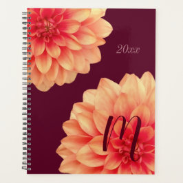 Agenda Laranja Elegante Flores de Dahlias Monograma de Bo