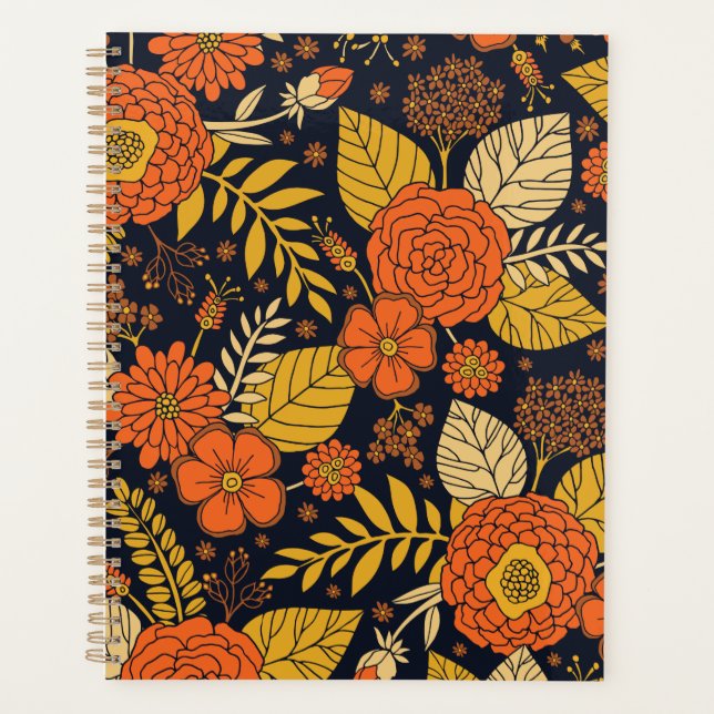 Agenda Laranja retrorreflector, Amarelo e Marinho Floral (Frente)