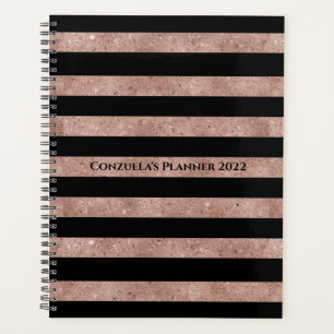Agenda Largura Dourada Elegante de Rosa preto com risca