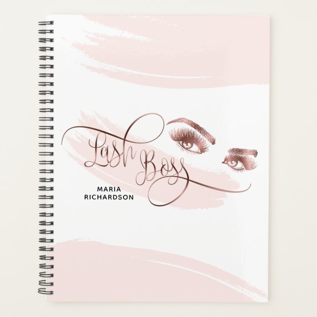 Agenda Lash Boss Makeup Eyebrow Olhos Lashes Rosa Dourado (Frente)