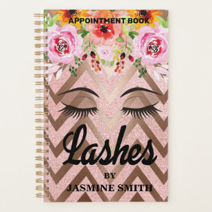 Agenda Lashes Rosa, Dourada, Compromisso Floral com Brilh