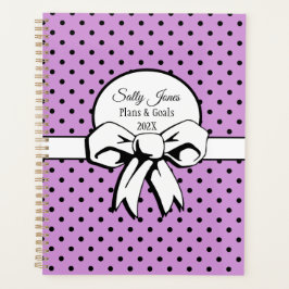 Agenda Lavanda branco e Bolinhas pretas personalizadas