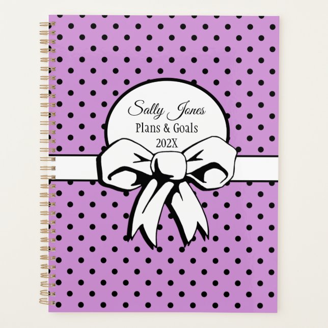 Agenda Lavanda branco e Bolinhas pretas personalizadas (Frente)