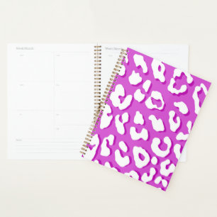 Agenda Lavanda de Impressão de Leopardo Branco
