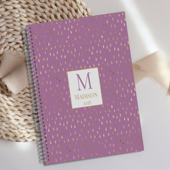 Agenda Lavanda Dourada Raindrop Modern Trendy Monograma (Criador carregado)