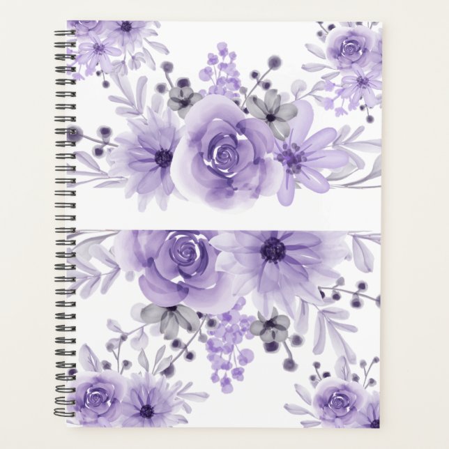 Agenda Lavanda Elegante Cor Floral Roxa (Frente)
