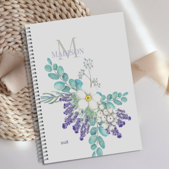 Agenda Lavanda Eucalipto Monograma Floral Botânico (Criador carregado)
