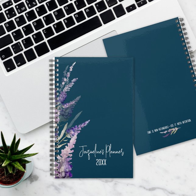 Agenda Lavanda Floral Azul Botânico Anual (Beautiful floral planner with lavender.  Includes monthly and weekly views.)