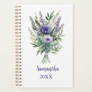 Agenda Lavanda Monograma Flores Roxas Eucalyptus Anualmen