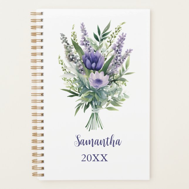Agenda Lavanda Monograma Flores Roxas Eucalyptus Anualmen (Frente)