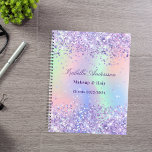 Agenda Lavanda rosa nome holográfico<br><div class="desc">Um fundo holográfico de tendência com cores unicórnicas e cores arco-íris em cor rosa, roxo, verde-menta. Decorado com violeta, confete colorido de lavanda. Personalize e adicione seu nome, título, texto</div>