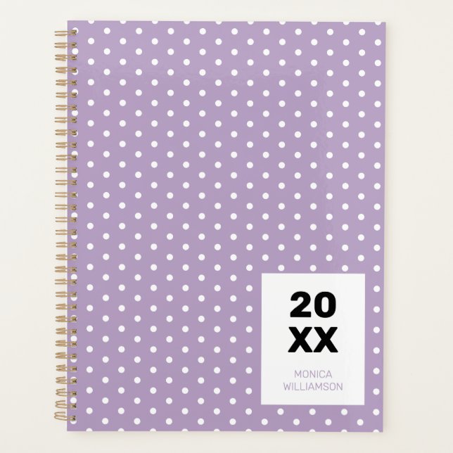 Agenda Lavanda Roxo  Branco Bolinhas Personalizado (Frente)
