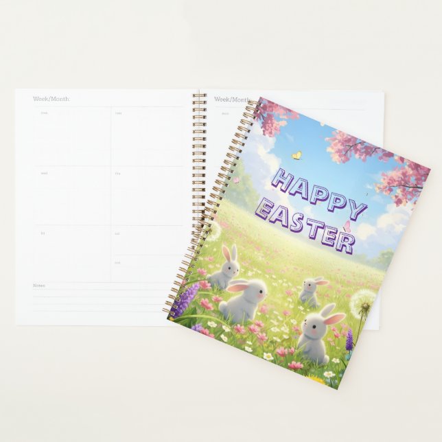 Agenda Lavender Easter Cute White Bunny Floral Spring  (Exibição)