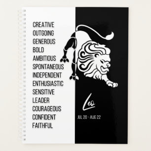 Agenda Leo Zodiac Sinal, Preto e Branco