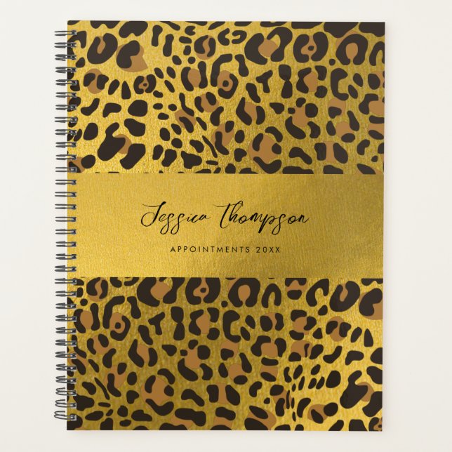Agenda Leopard Animal Print Gold Foil Appont Book (Frente)