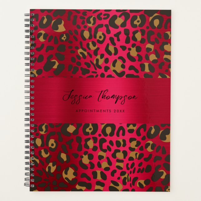 Agenda Leopard Animal Print Red Burgundy Metálico (Frente)