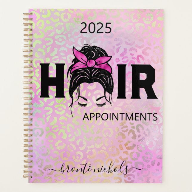 Agenda Leopard Cheetah Pink Hair Stylist Messy Bun (Frente)