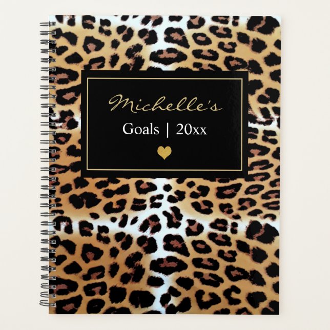 Agenda Leopardo Branco Negro Marrom-Elegante Chic Persona (Frente)