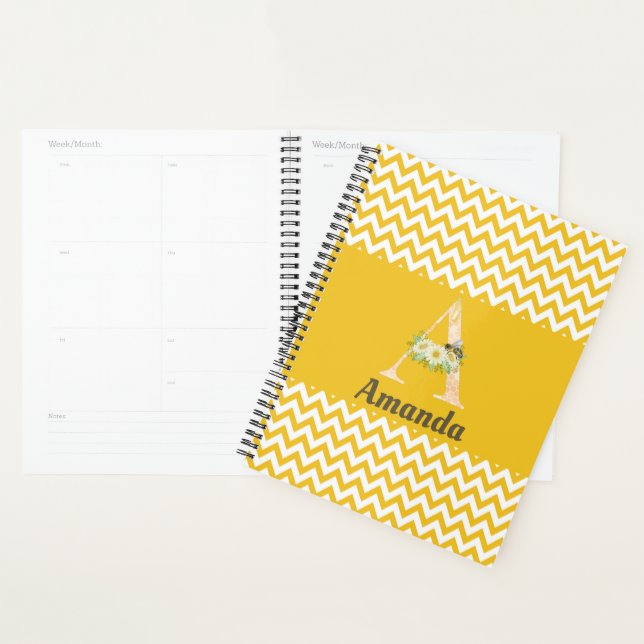 Agenda Letra A Monograma Floral de Abelhas Cujas (Exibição)