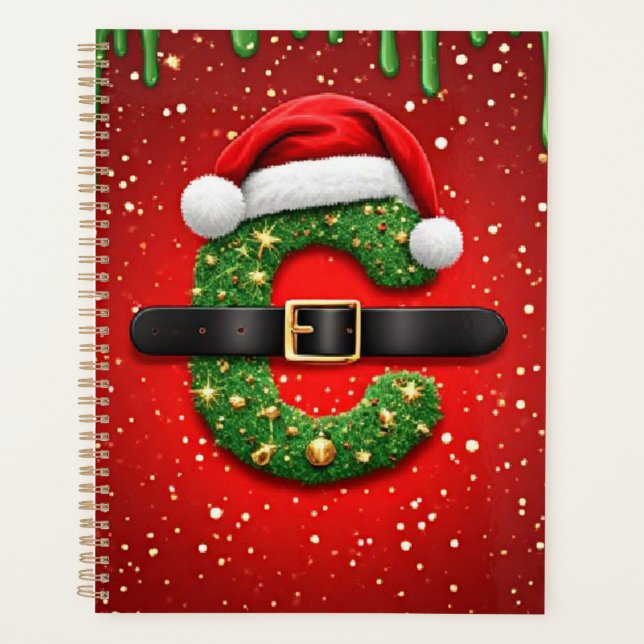 Agenda Letra C de Natal com decoração de grinalda de Nata (Frente)