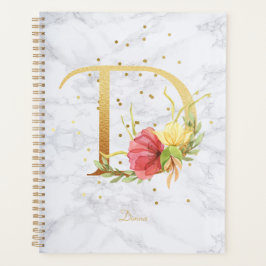 Agenda Letra D do Monograma do Ouro de Aquarela Moderna