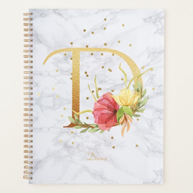 Agenda Letra D do Monograma do Ouro de Aquarela Moderna (Frente)