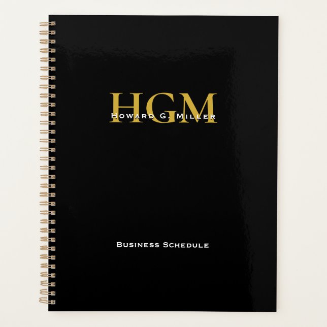 Agenda Letra Dourada 3, preto simples, profissional, mono (Frente)