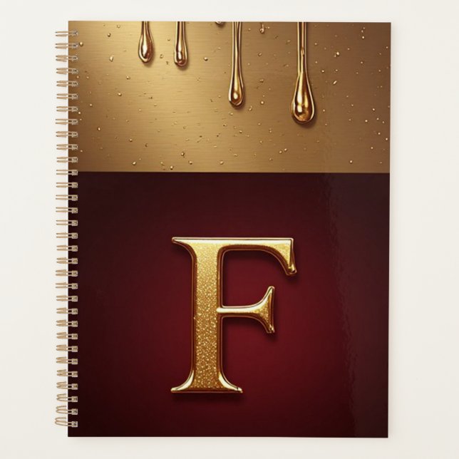 Agenda Letra Dourada F Monograma Com Metal Derramado (Frente)
