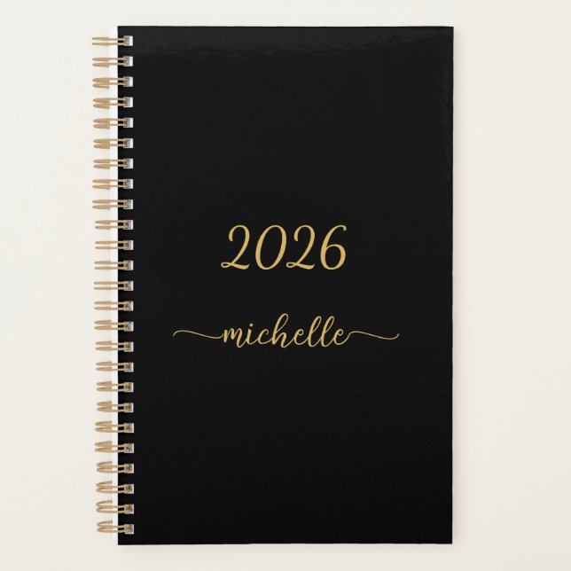 Agenda Letra Feminina com Monograma em Dourado e Preto Mi (Frente)