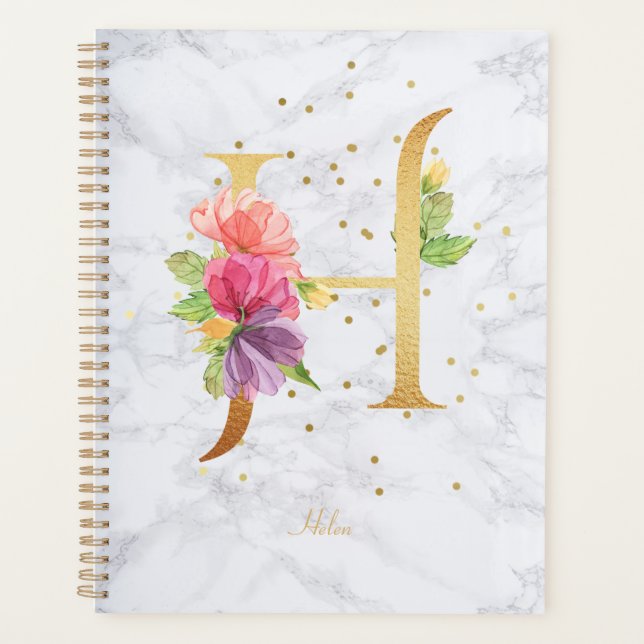 Agenda Letra H Monograma do Ouro de Aquarela Moderna (Frente)