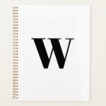 Agenda Letra inicial personalizada preta branca de monogr<br><div class="desc">Letra inicial personalizada branca e preta monograma moderna ou número minimalista simples e elegante Planejador personalizado personalizado de agenda. Texto serif preto personalizado sobre fundo branco de cor sólida.</div>