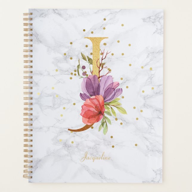 Agenda Letra J Monograma de Ouro de Aquarela Moderna (Frente)