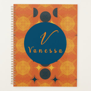 Agenda Letra Monográfica Laranja Boho Celestial Sun Moon