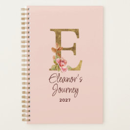 Agenda Letra Personalizada E Dourada com Rosas Cor-de-Ros