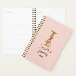 Agenda Letra Personalizada I Dourado Folheado Rosas Rosa 