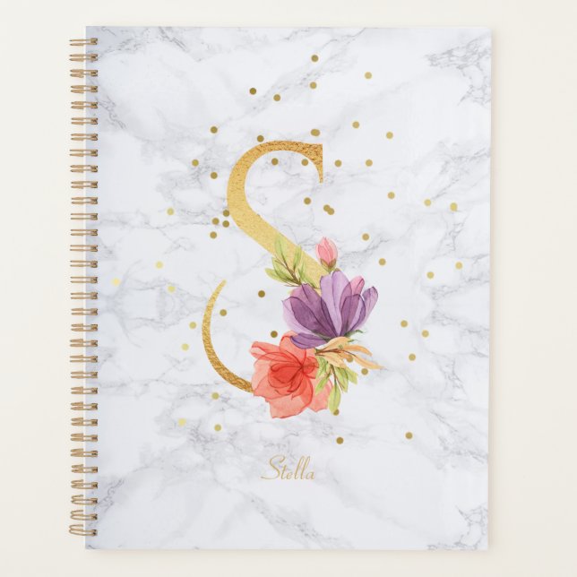 Agenda Letra S Monograma do Ouro de Aquarela Moderna (Frente)