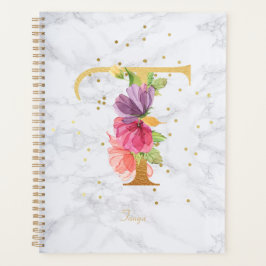 Agenda Letra T do Monograma do Ouro de Aquarela Moderna