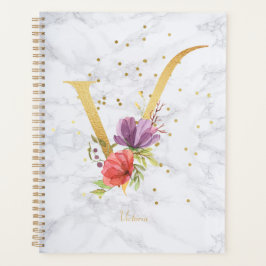 Agenda Letra V do Monograma do Ouro de Aquarela Moderna
