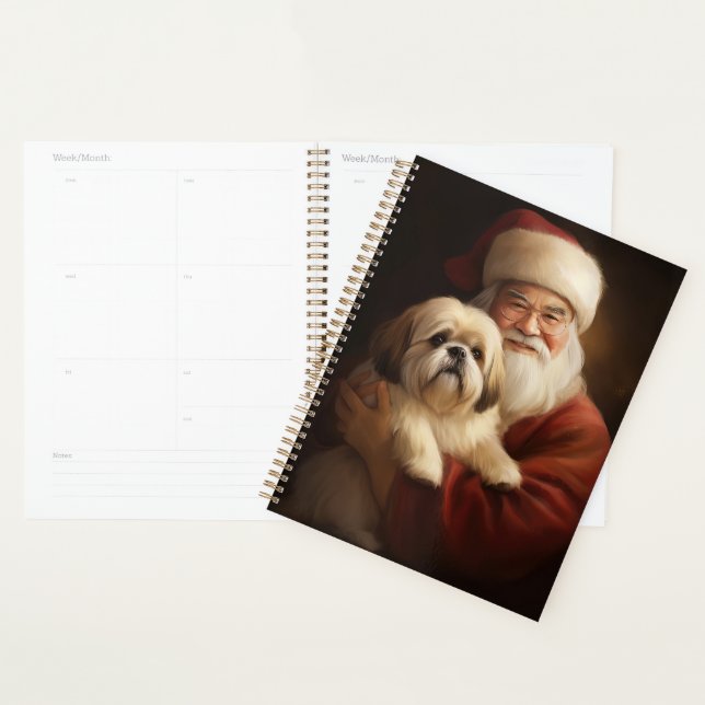 Agenda Lhasa Apso Com Papai Noel Natal Festivo (Exibição)