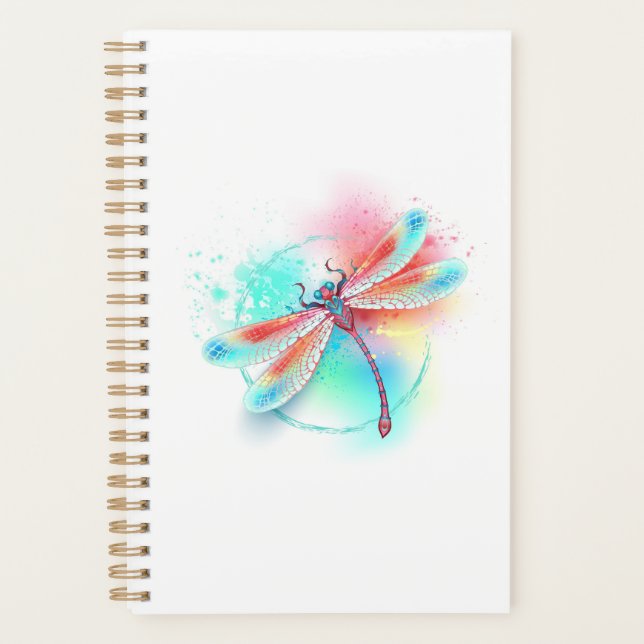 Agenda libélula vermelha sobre fundo de aquarela (Frente)