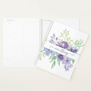 Agenda Lilac floral personalizada em aquarela